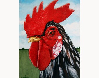 Haan: realistische dierenportretkunstafdruk van origineel schilderij