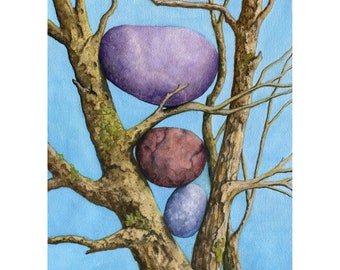 Sticks & Stones Still life Watercolor Painting, nature, rocks and wood