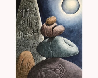 Balance- spiritual voice of the stones metaphysical, print of original watercolor painting