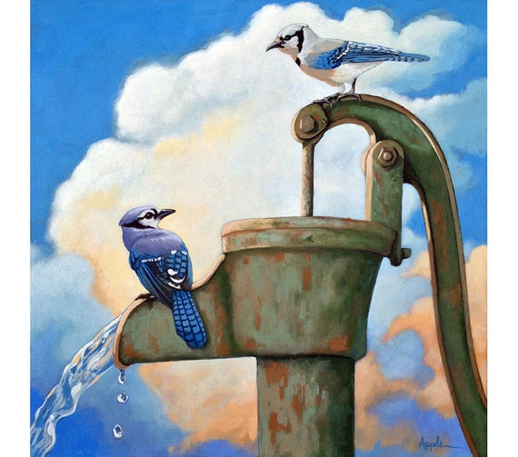 Blue Jays On Old Water Pump Bird Portrait Realistic Animal Etsy Blue Jays On Old Water Pump Bird Portrait Realistic Animal Etsy