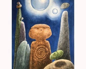 Ancient Vibrations- spiritual voice of the stones metaphysical, print of original watercolor painting