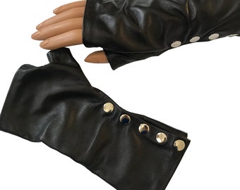 Black Leather Gloves with five silver snaps