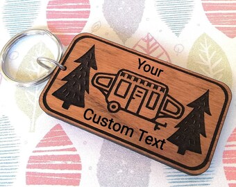 Wooden Tent Trailer Keychain - Camping Theme - Trailer Keys - Camper - Camp Life - Happy Campers - Nature Lovers Gift - Outdoor Adventure