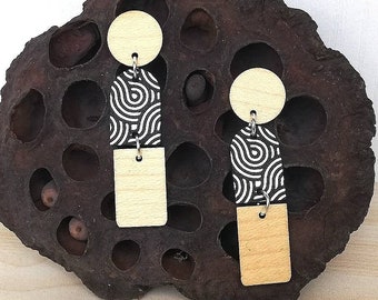 Brincos modernos de madeira: geométricos, prateados e acrílicos de bordo