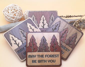 Wood Inlay Coaster Set: Rustic Pine Tree Decor, Nature Lover Gift