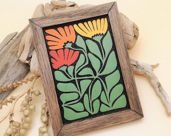 Mini Flower Painting - Small Wooden Shelf Decoration