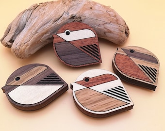 Lot de 4 aimants oiseau incrusté de bois - mésanges en bois aimants pour réfrigérateur - cadeau pour les amateurs d'oiseaux - oiseau nerd - décoration animal