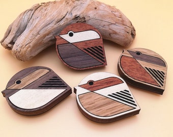 Wood Inlay Bird Magnet Set of 4 - Wooden Chickadee Fridge Magnets - Bird Lovers Gift - Bird Nerd - Animal Home Decor