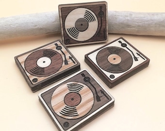 Wood Turntable Magnets: Record Player Fridge Magnet Set of 4