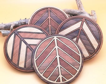 Holz Intarsien Blatt Untersetzer Set: Ahorn, Mahagoni, Nussbaum Naturholz Untersetzer