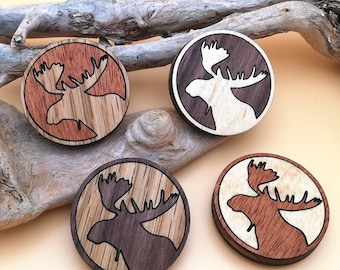 Holz Inlay Elch Magnet 4er Set - Holzkreis Kühlschrankmagnete - Elch Geschenk - Canadiana - Cabin Decor - Cottagecore