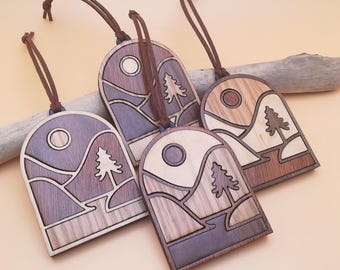 Wood Inlay Landscape Ornament Set: Personalized Christmas Tree Decor