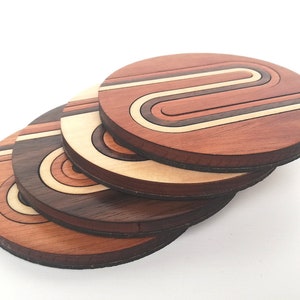 Wooden Coaster Set of 4, Retro Geometric Line Art. Mid Century Modern Wood Home Decor. Abstract Lines Art. image 8