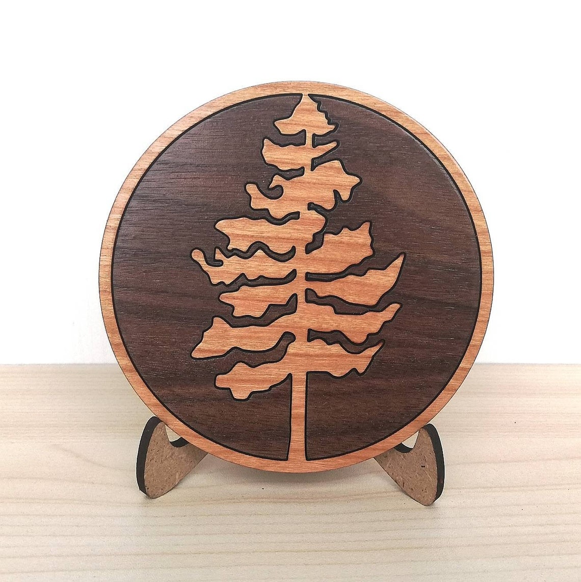 Wood Inlay Coaster Set of 4 Pine Tree Wooden Coaster Set Etsy
