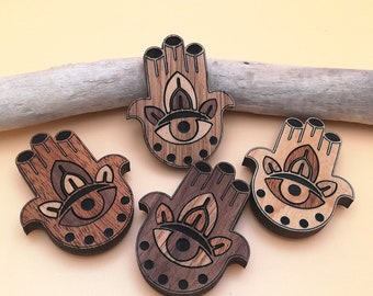Wooden Hamsa Hand Fridge Magnets - Wood Inlay Set of 4