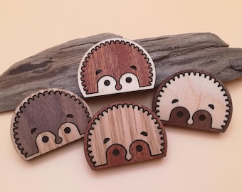 Wooden Hedgehog Magnet Set of 4:  Natural Wood Inlay Unique Fridge Magnets