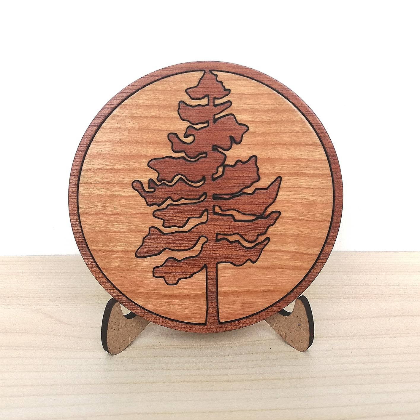 Wood Inlay Coaster Set of 4 Pine Tree Wooden Coaster Set Etsy