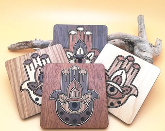 Posavasos con incrustaciones de madera de mano de Fátima: Decoración espiritual