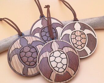 Wood Inlay Turtle Ornament Set: Personalized Christmas Tree Decor