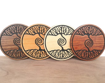 Tree of Life Wood Coaster Set: Laser Engraved Natural Plywood