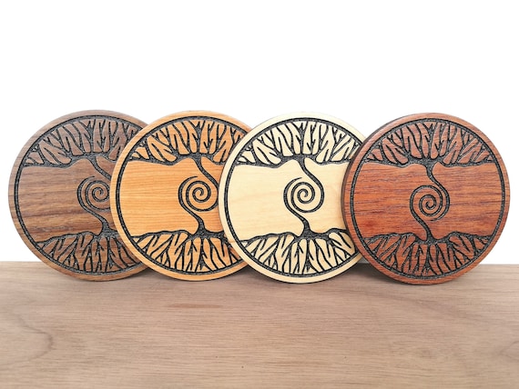 Coaster - Celtic Tree of Life - SET OF 2 - Leather or Stitched Cork Coaster - Celtic Tree of Life - SET OF 2 - Leather or Stitched Cork