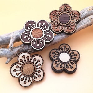 Bloemmagneten met houtinleg: kersenbloesem koelkastdecor, set van 4 inch