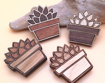 Potted Plants Wood Inlay Magnet Set of 4 - Wooden Cactus Fridge Magnets - Succulent Plant Lovers Gift - Housewarming Gift - Fun, Unique Gift