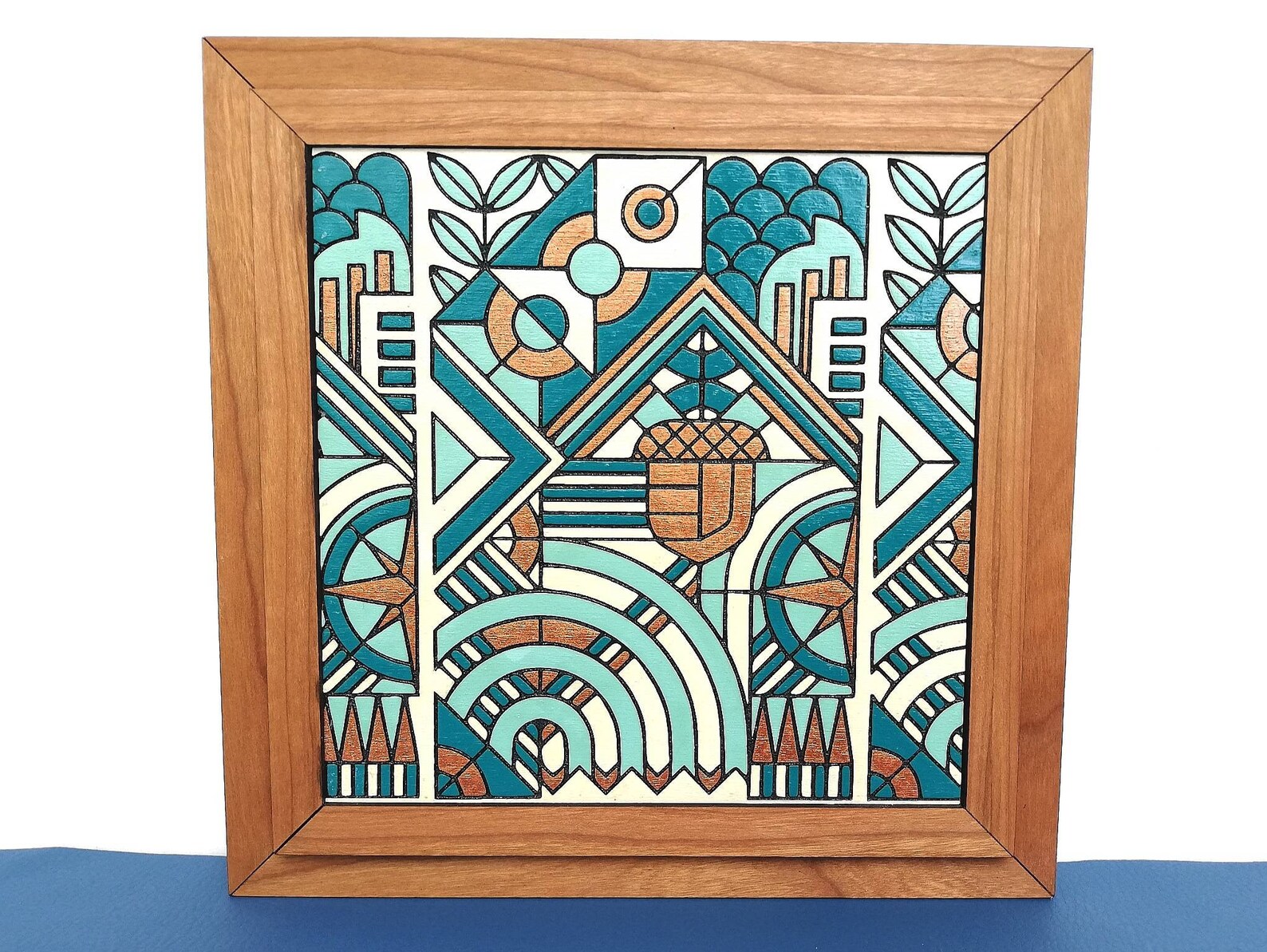 Art Deco Wooden Wall Decor 8 Square Engraved Painting Etsy