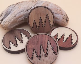Wood Inlay Pine Tree Magnets: Cabin Decor Set of 4