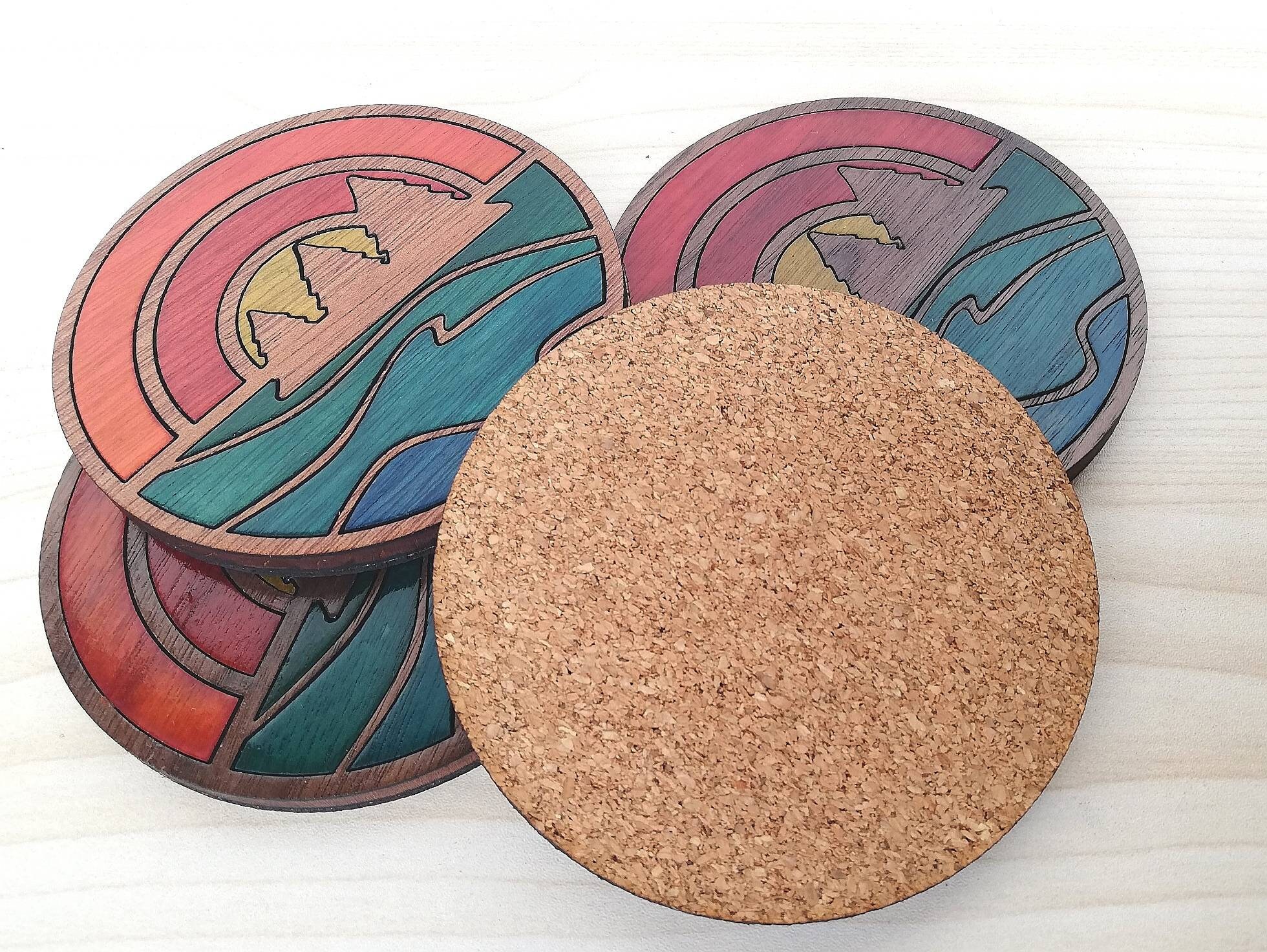 Sunset on the Lake Wood Inlay Coaster Set of 4 Wooden Etsy
