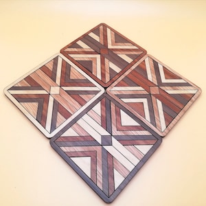 Barn Quilt Wood Inlay Coasters: Rustic Square Coaster Set - Etsy