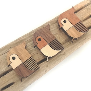 Wood Inlay Bird Fridge Magnets - Set of 3 - Bird Lover Gift