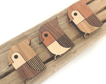 Set di 3 magneti per uccelli in legno - Magneti per il frigorifero con cinciallegra intarsio in legno - Regalo per gli amanti degli uccelli - Nerd degli uccelli - Decorazione per la casa ispirata alla natura