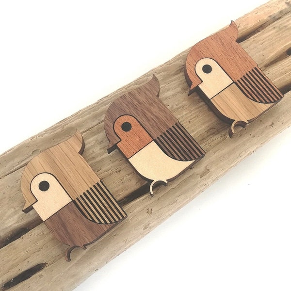 Houten Vogels Magneet Set van 3 - Houten Inleg Mees Koelkast Magneten - Vogelliefhebbers Cadeau - Vogel Nerd - Natuur Geïnspireerd Home Decor