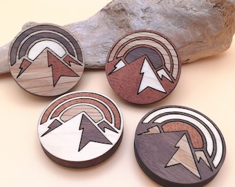 Mountain Sunset Wood Inlay Magnet Set of 4 - Unique Wooden Fridge Magnets - Nature Lovers Gift - Cabin & Cottage Decor - Rocky Mountain Gift