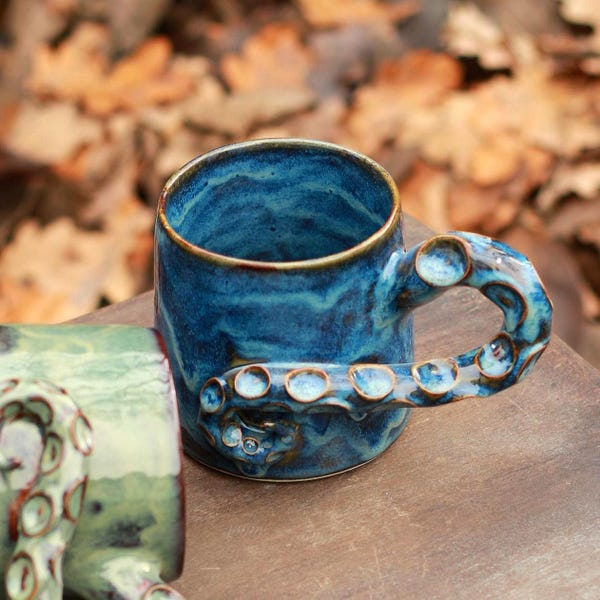 Octopus Mug, Handmade Ceramic Coffee Mug, Ocean Pottery Cup, Nautical Gift for Sea Lovers