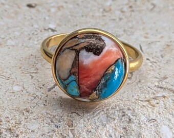 Oyster Turquoise Gold Vermeil Ring: Boho Statement Jewelry