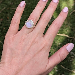 Silver moonstone statement ring, sterling silver boho ring for her, moonstone stacking ring