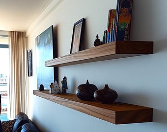 Étagères flottantes, Étagère en bois naturel, Étagères sans console, Bibliothèque en bois