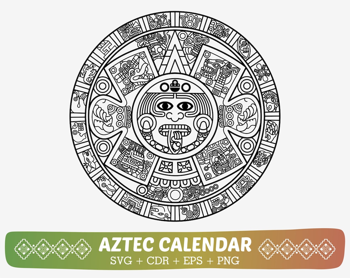 Aztec Calendar Engraved Pattern Aztec Calendar SVG Silhouette for Engraving & Cutting, Vector Mayan ...