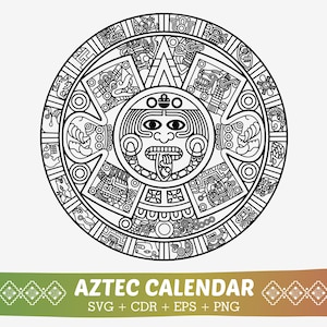Aztec Calendar SVG Silhouette for Engraving and Cutting, Mayan Calendar Vector Design, Instant Download for Laser Cut, Black Vector Files
