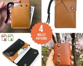 Ensemble de 4 modèles de portefeuille en cuir PDF, lot de motifs de maroquinerie bricolage, fichier SVG découpé au laser