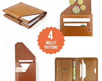 Lot de 4 motifs de portefeuille en cuir PDF et SVG, ensemble de modèles de porte-cartes DIY, modèles numériques