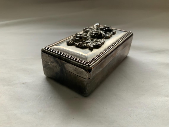 Vintage 1980’s Silver Plated Rectangular Flowered… - image 2