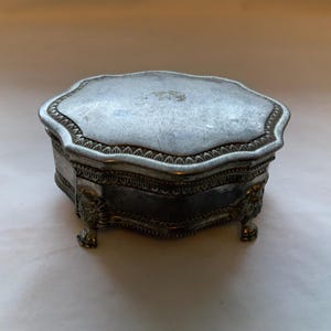 Old Vintage 1960’s Silver Plated Jewellery Casket With Lion Feet