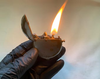 Encendedor de bolsillo automático de gasolina Thorens, circular, cromado, suizo, antiguo, años 40