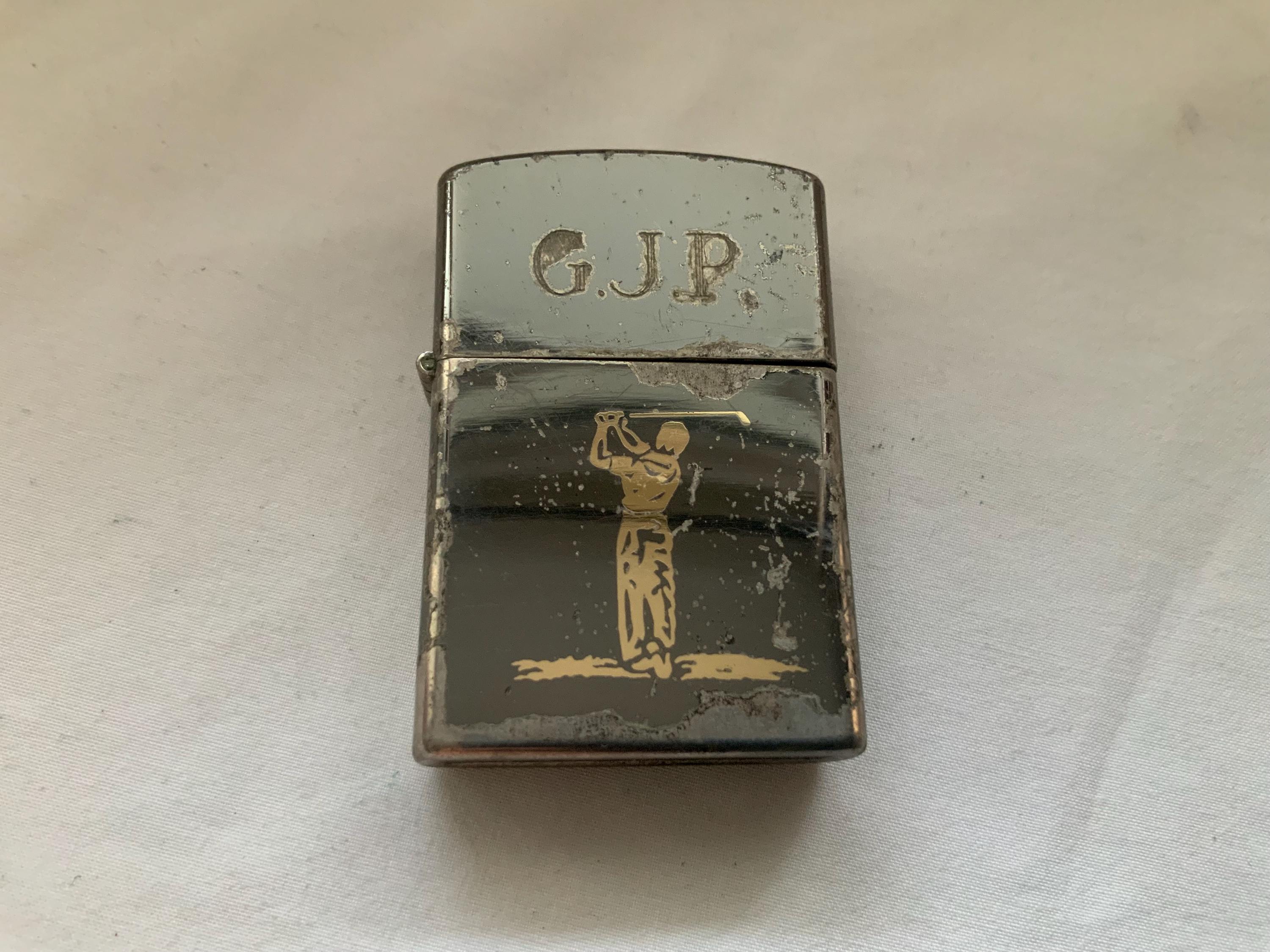 Vintage Hadson Korea Golf G.J.P Flip Top Petrol Pocket Lighter