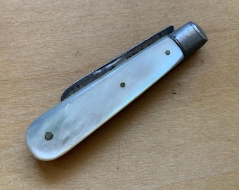 Old Antique 1905 Mother Of Pearl & Sterling Silver Folding Pen Knife