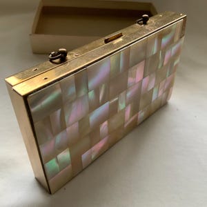 Vintage 1960’s Mother Of Pearl Minaudière Compact Carryall Evening Bag