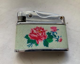 Alte Vintage 1980er Jahre Sonnenblume Chrom Emaille Automatische Petrol Taschenfeuerzeug